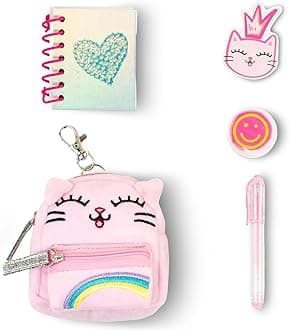 VOTUM Cat Keychain Charm for Backpacks, Purses, Handbags, Car Keys with Stationery Set - Includes Mini Notebook, Gel Pen, Eraser, Stickers - Portable & Fun Gift for Tweens & Adults Ages 8+