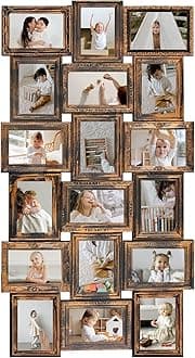 HELLO LAURA - 4x6 Picture Frame Collage With 18 Openings for Wall - Large Photo Frame Collage Wall Decor for Living Room Bedroom - Rusted Gold