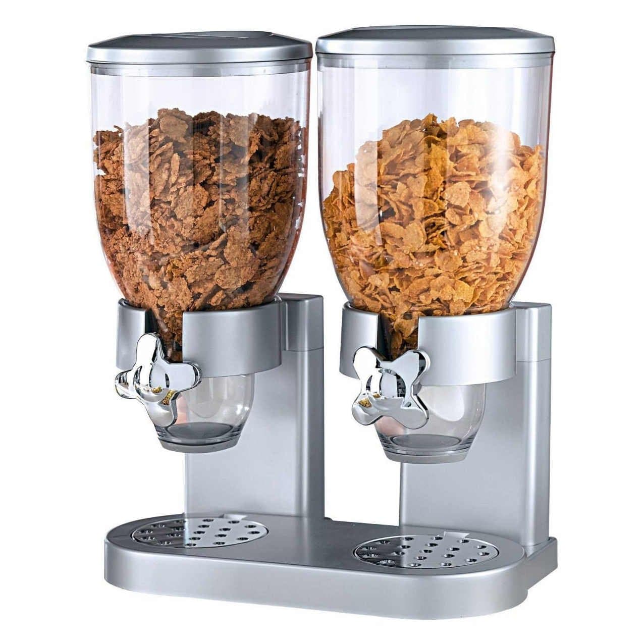 Double Cereal Dispenser Corn Flakes and cereals In Silver