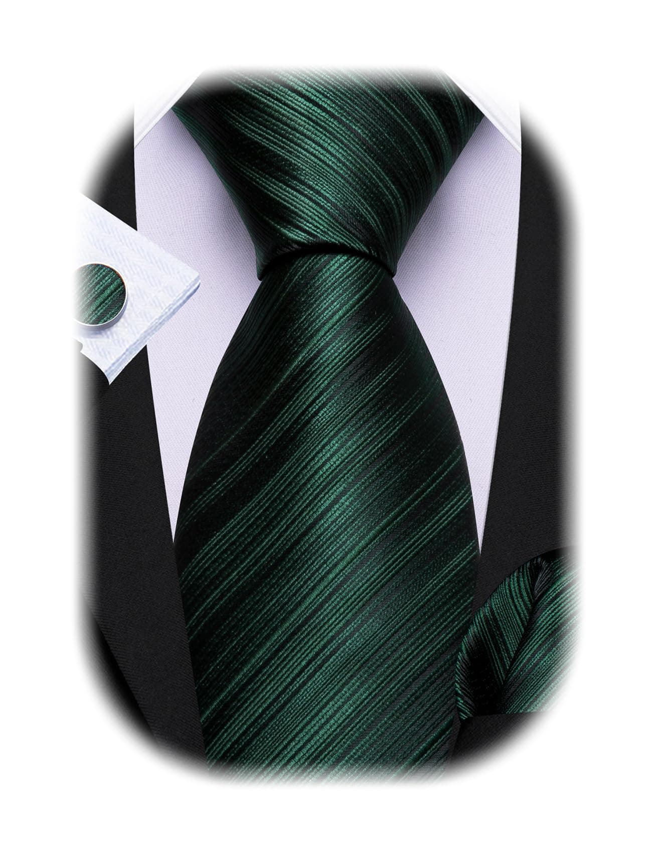 Barry.Wang Tie Sets for Men Silk Stripe Necktie Woven Checkered Handkerchief Cufflinks Formal Business Wedding