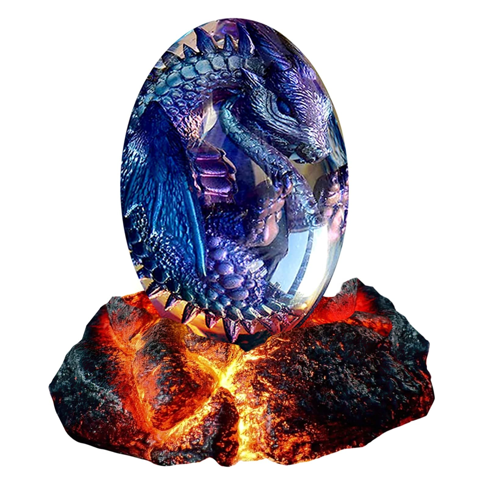 Dragons Egg, Lava Dragon Egg with Luminous Base, Handmade Sculpture Dragon Eggs Resin Ornaments, Gift for The Holidays, Christmas, Birthdays, Graduation, Back to School (Purple with Base)
