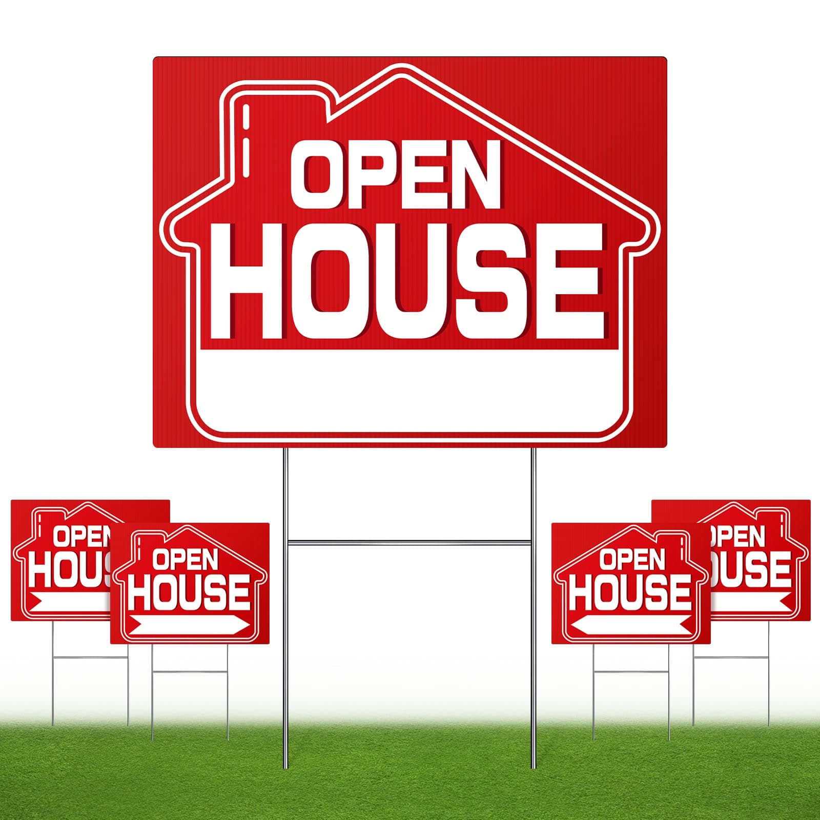 Open House Signs (5 Pack), 16" x 12" Double-Sided Yard Sign With Metal H Stakes, Real Estate Property Sale Directional Arrows, Weather-Proof