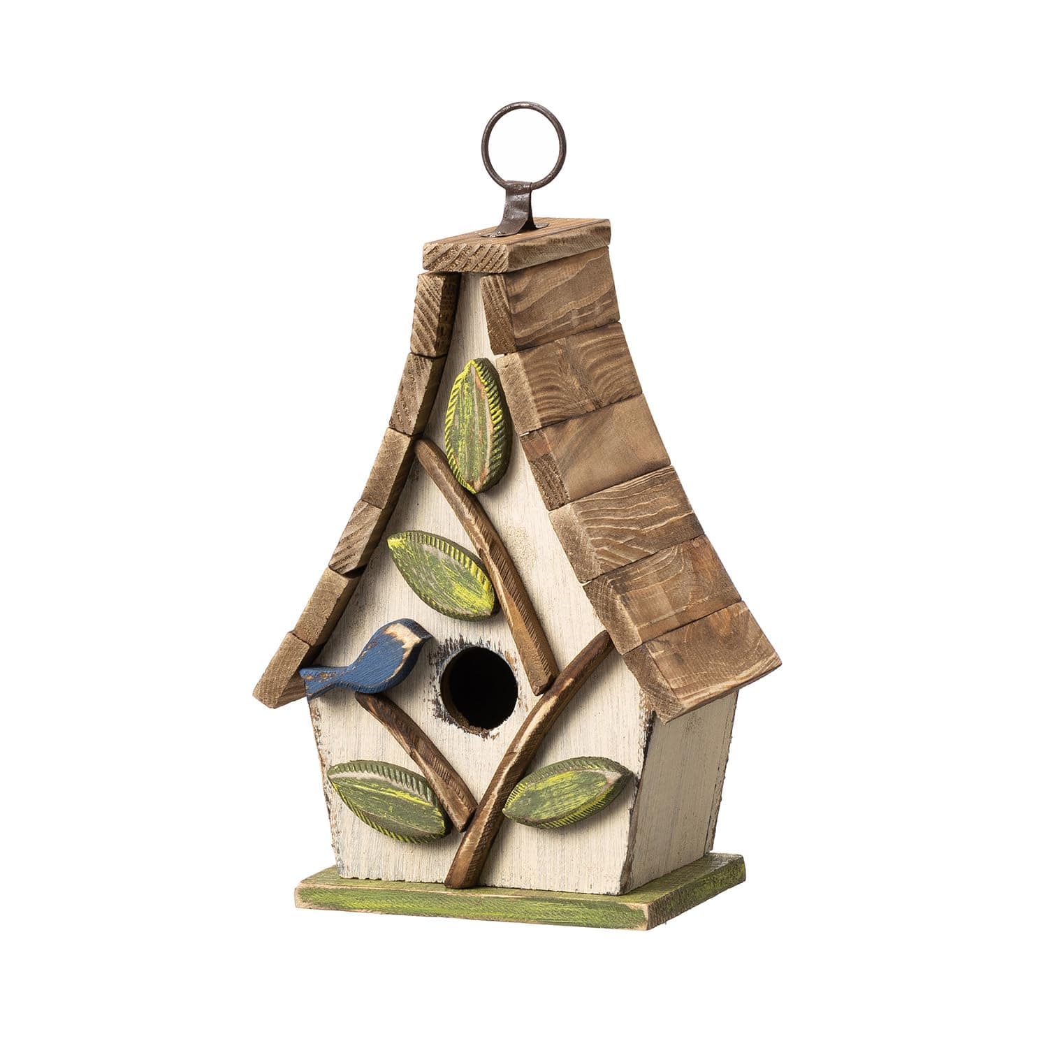 White Birdhouse w/3D Leaves