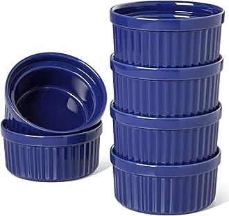 LE TAUCI 8 Oz Ramekins, Souffle Dishes, Ramekin Set for Creme Brulee, Set of 6, Oven Safe, True Blue