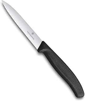 VIC-6.7733 Swiss Classic Paring 4" Serrated Spear Point Blade 5/8" Width at Handle Black