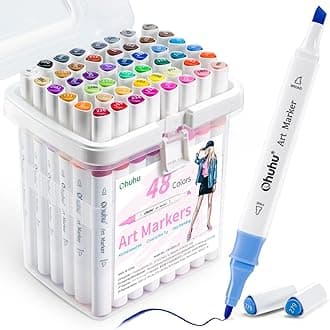 Alcohol Markers,48 Colour Dual Tip Chisel & Fine Art Markers Set Marker Pen for Artist Coloring Drawing Illustration with Unique Designed Grip,Great Value Pack for Beginners,Multicolor