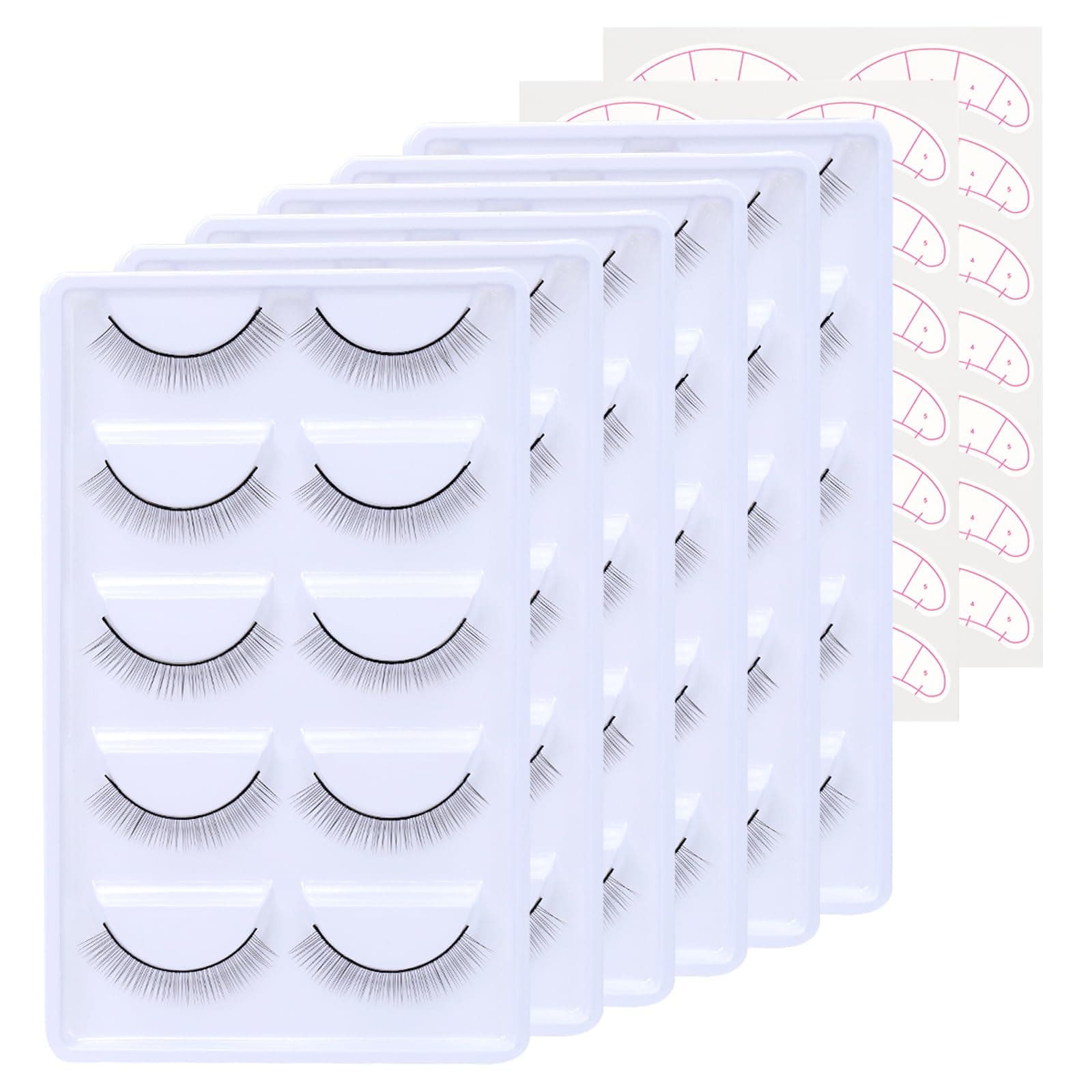 EMEDA 25 Pairs Practice Lashes for Eyelash Extensions Supplies Training Eye Lash Strips Self Adhesive Mimic Natural Eyelash in 5 Bulks