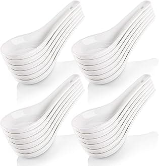 Yopay 24 Pack Soup Spoon Ceramic Asian Ramen Spoons, 5 Inch Small White Porcelain Spoons, Dessert Spoon for Kids Adults Appetizer Wonton Dumpling Miso Pho Macaron, Dishwasher Safe, Oven Safe