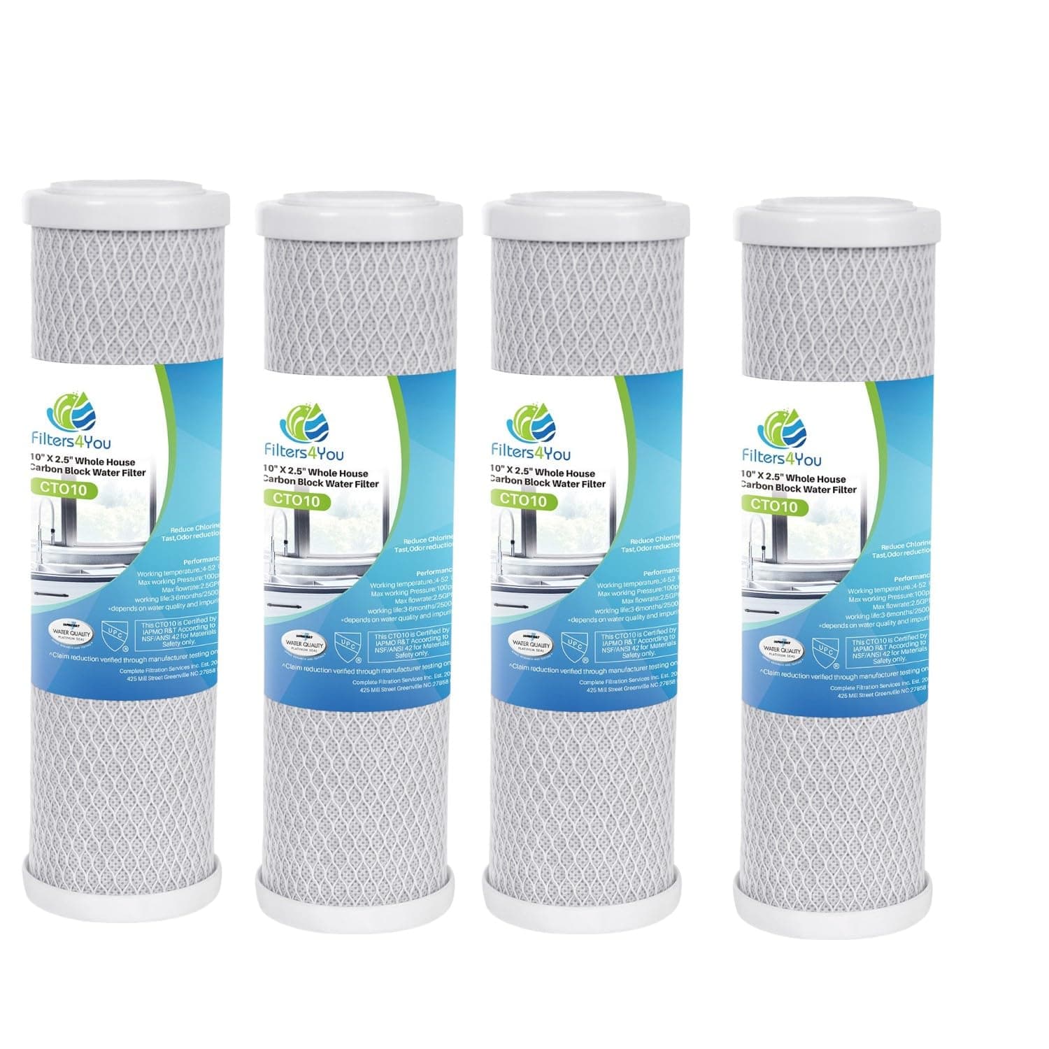 4-Pack Universal 10 Inch Carbon Block Filter Cartridge for Whole House Filter Systems Replaces Pentek CBC-10, GE FXWTC, DuPont WFPFC8002 & WFPFC9001, Culligan D-10A & D-10, Whirlpool WHCF-WHWC by CFS