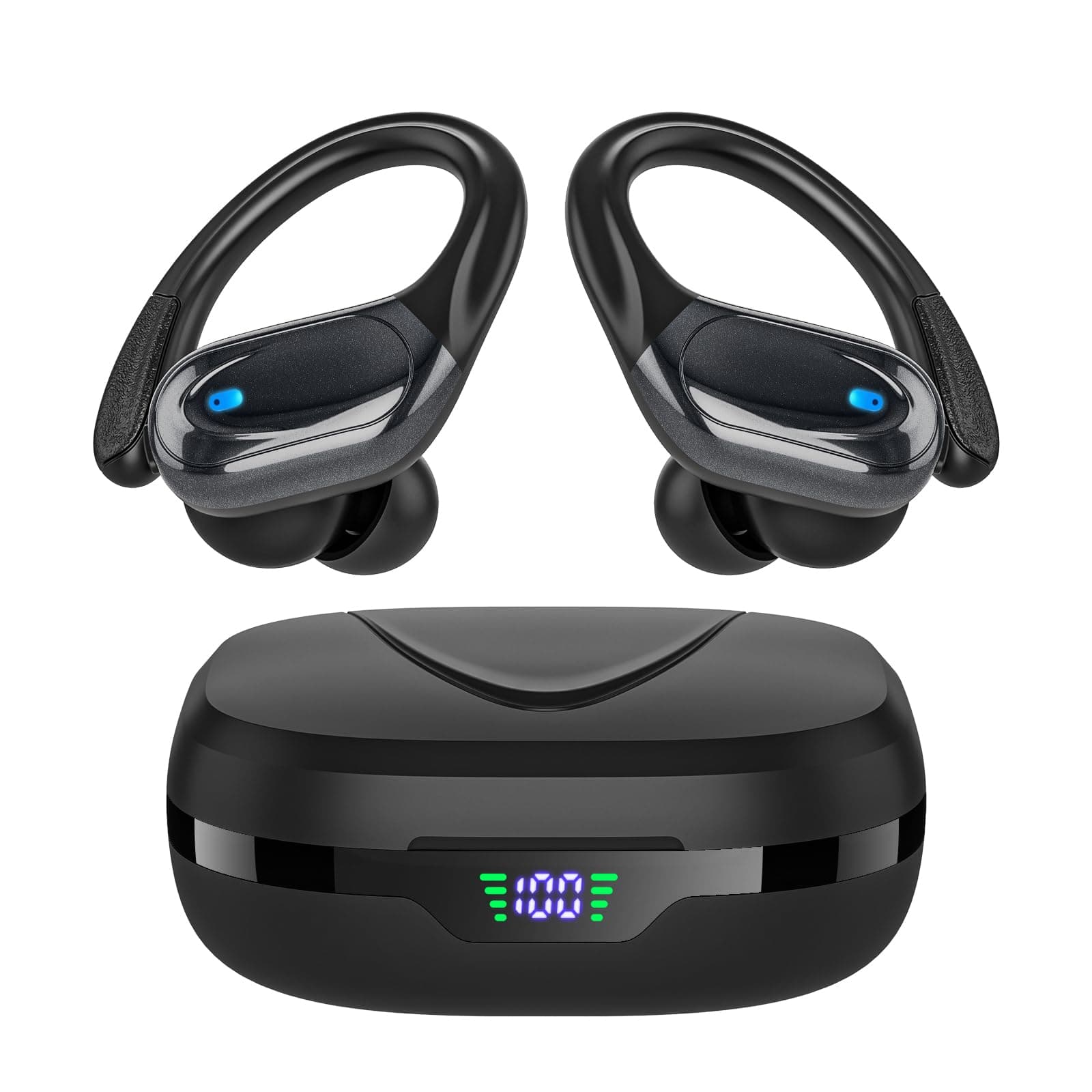 Wireless Earbuds Bluetooth Headphones 80hrs Playback Ear Buds Power Display with Noise Canceling Mic Headsets for Sports/Workout/Running Black
