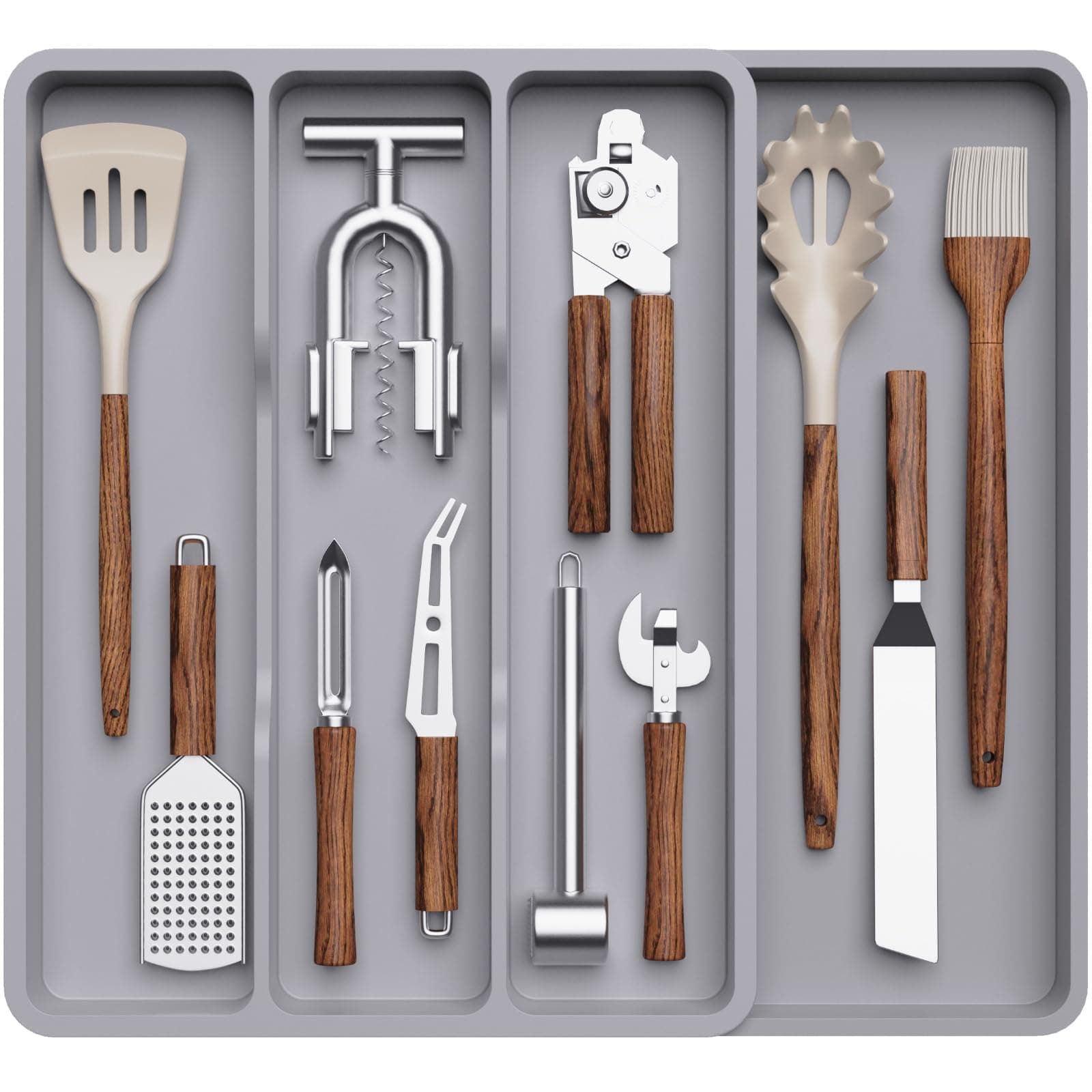 Lifewit Utensil Drawer Organizer, Expendable Cooking Silverware Tray for Kitchen Drawer, Adjustable Cutlery Flatware Holder, Plastic Spatula Tools and Gadgets Storage Divider, 4 Compartments, Gray