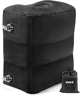 HOMCA Inflatable Travel Foot Rest Pillow (1-Pack) Adjustable Height Leg Pillow Fast Inflating Airplane Bed for Toddlers Footrest Pillow for Office, Airplane, Train, Cars, Home (Black)