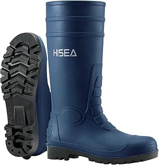 HISEAMen's Steel Toe Rain Boots PVC Rubber Boots, Waterproof Garden Fishing Outdoor Work Boots, Durable Slip Resistant Knee Boots for Agriculture and Industrial Working