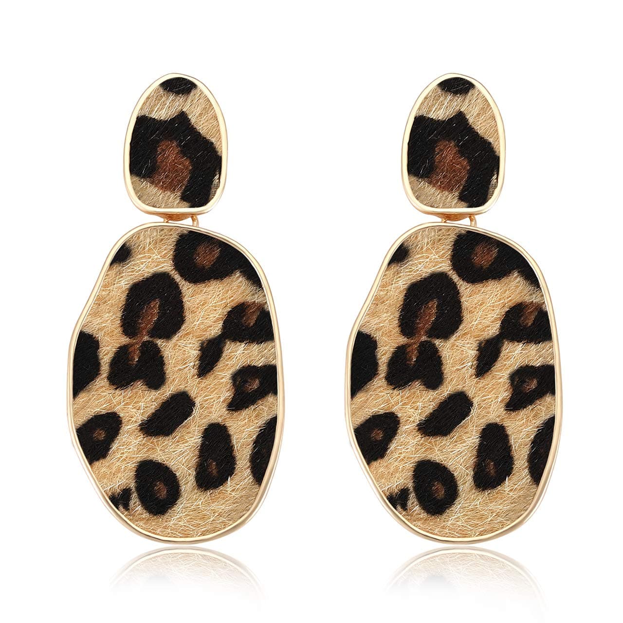 Leopard Print Earrings Lightweight Geometric Faux Leather Drop Dangle Earring Statement Animal Print Stud Earring for Women