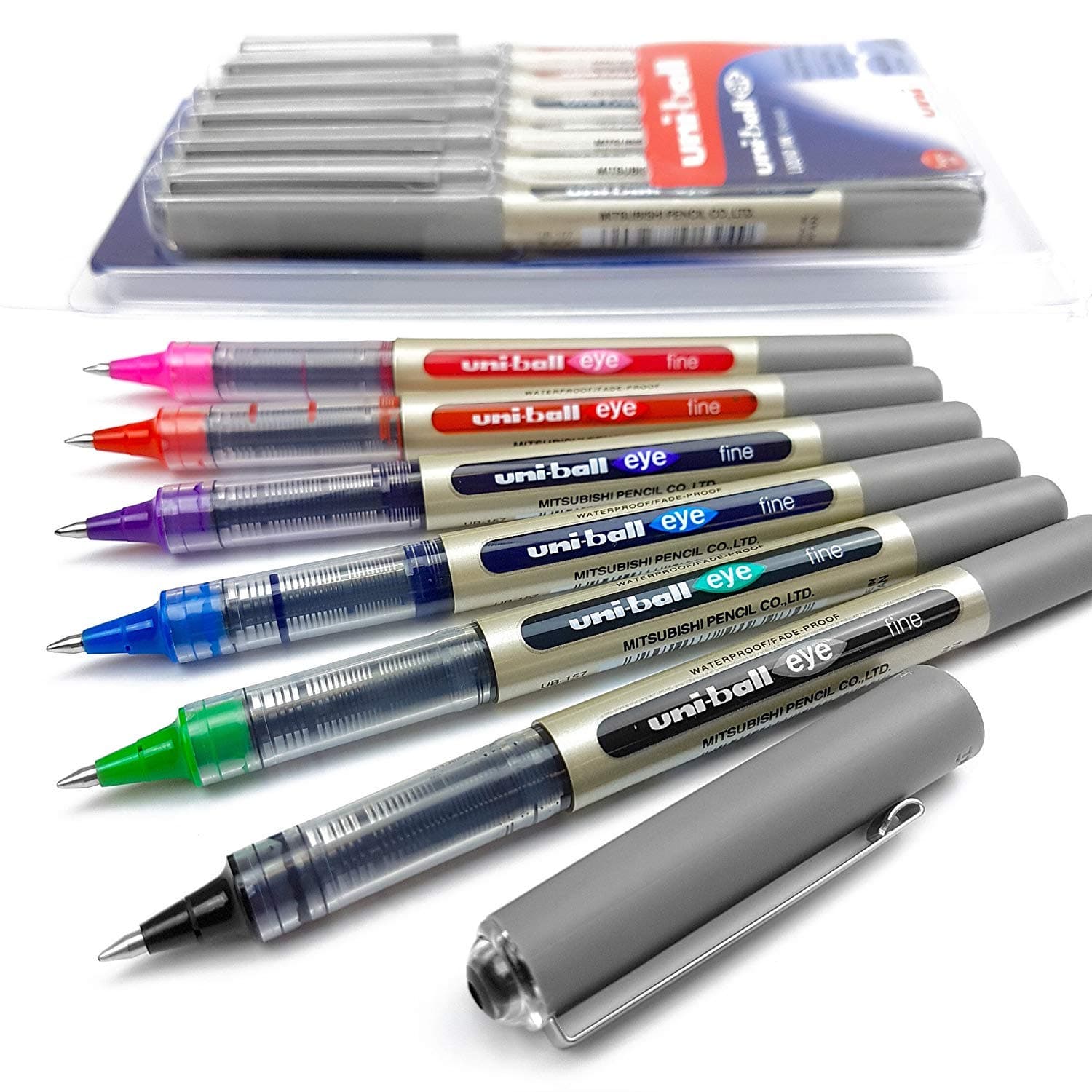 Uni-Ball Eye - UB-157 - Fine Liquid Ink Rollerball Pen - Wallet of 6 Assorted Colours
