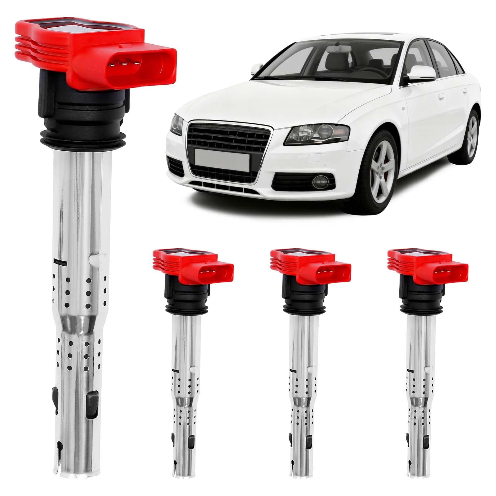 Ignition Coil Pack Set of 4 Compatible with Audi A4 A6 Q7 R8 S4 S5 TT Volkswagen Passat Golf GTI & More Replaces# 06E905115E, 06E905115F, UF529, 06E905115A, 06E905115C