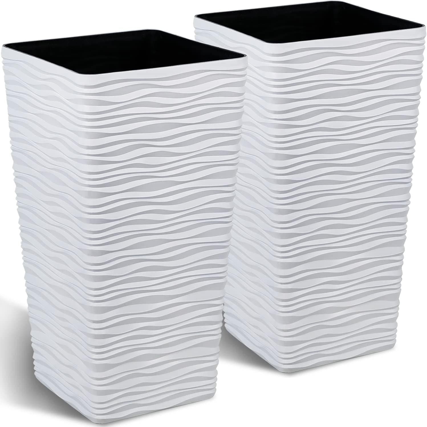 2-Pack Large Outdoor Planters - 22” Tall Square Plant Pots for Large Trees And Plants - White Tapered Design for Patio, Deck, and Front Porch Garden (White)