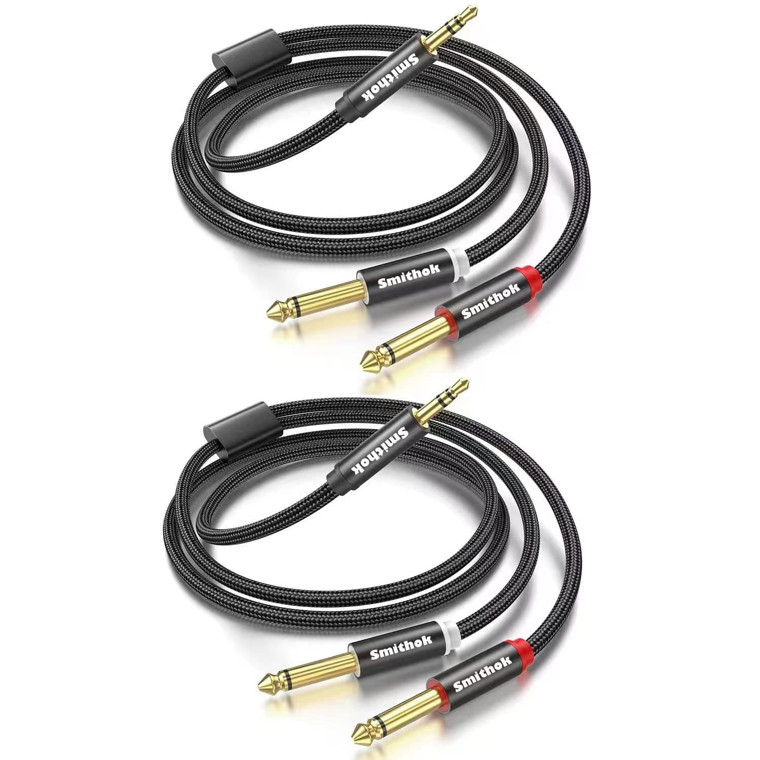 2pack 3.3Ft 3.5mm TRS to Dual 6.35mm Stereo Cable 1/8 TRS to Dual 6.35mm 1/4 TS Mono Y Splitter Audio Cord Adapter for Smartphone, Mixer,PC, CD Player, Speakers and Home Stereo System