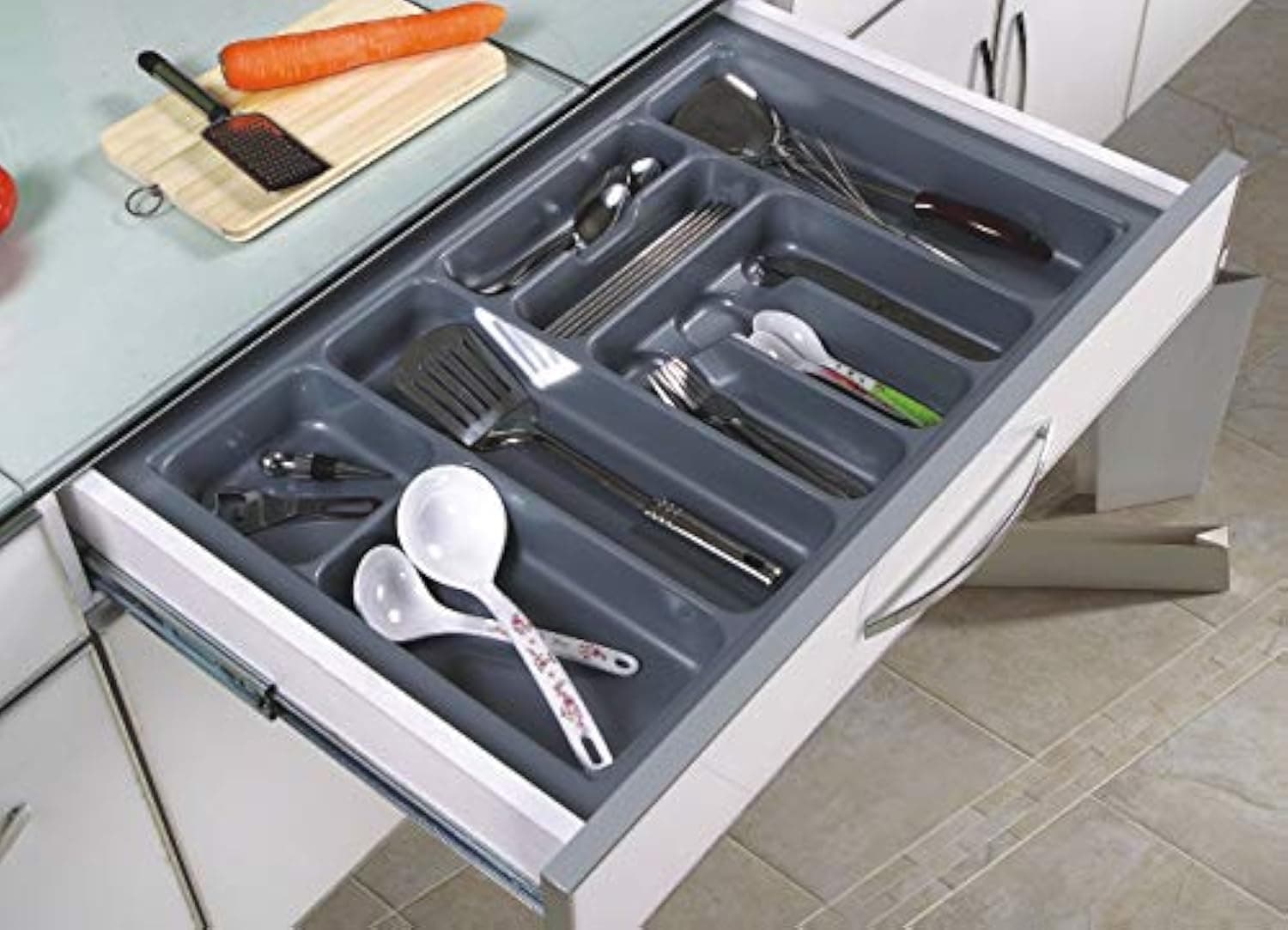 DBR Imported PVC Cutlery Tray For Kitchen Drawer Width 700mm /Modular Kitchen Drawer Organiser (Tray Dimension 25 x 19 INCH) Gray