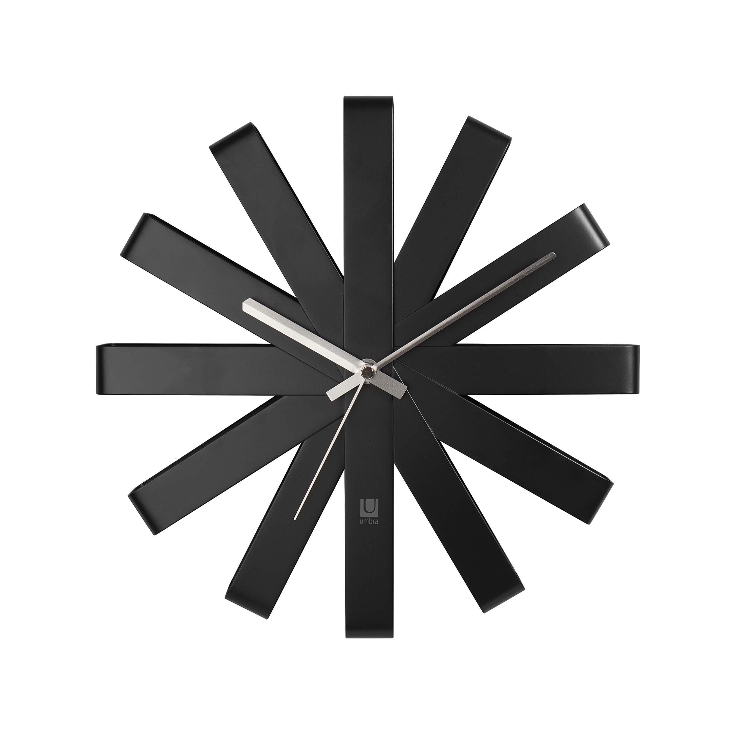 Umbra Ribbon Modern 12" Wall Clock, Silent Non Ticking Battery Operated Quartz Movement, Black