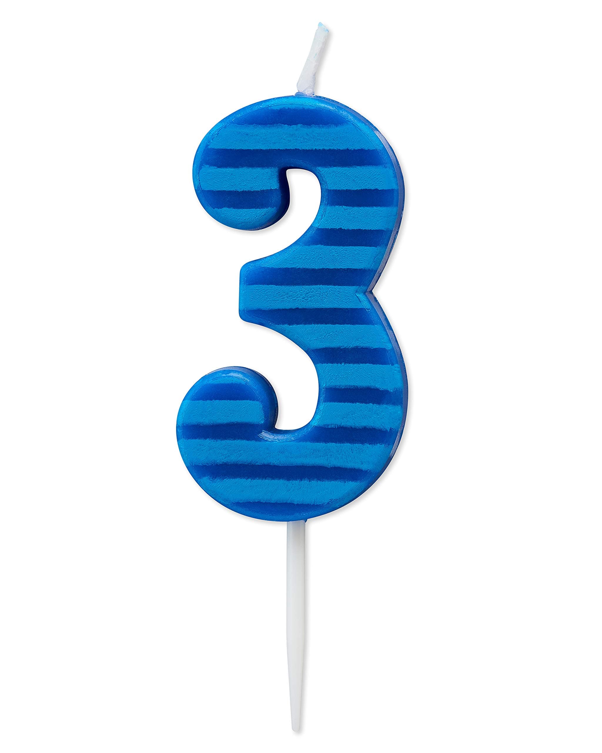 Number 3 Birthday Candle, Blue Stripes (1-Count), Large