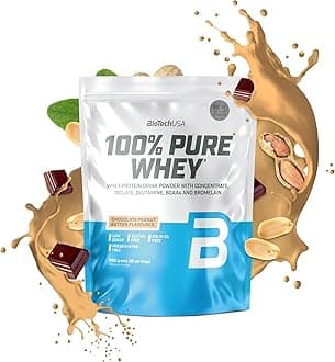 BioTechUSA 100% Pure Whey | Protein Powder with BCAA and Glutamine | Gluten-Free, Palm Oil Free | 21g Protein per Serving, 1 kg, Chocolate-Peanut Butter