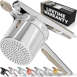 Large 15oz Potato Ricer, Heavy Duty Stainless Steel Potato Masher and Ricer Kitchen Tool, Press and Mash Kitchen Gadget For Perfect Mashed Potatoes - Everytime, Khaki