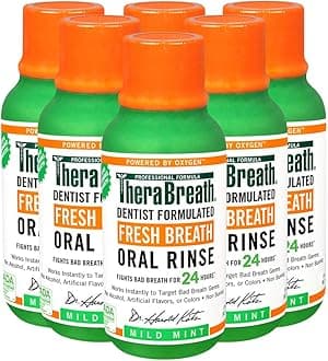 TheraBreath Fresh Breath Oral Rinse, Mild Mint, 3 Ounce Bottle, Pack of 6