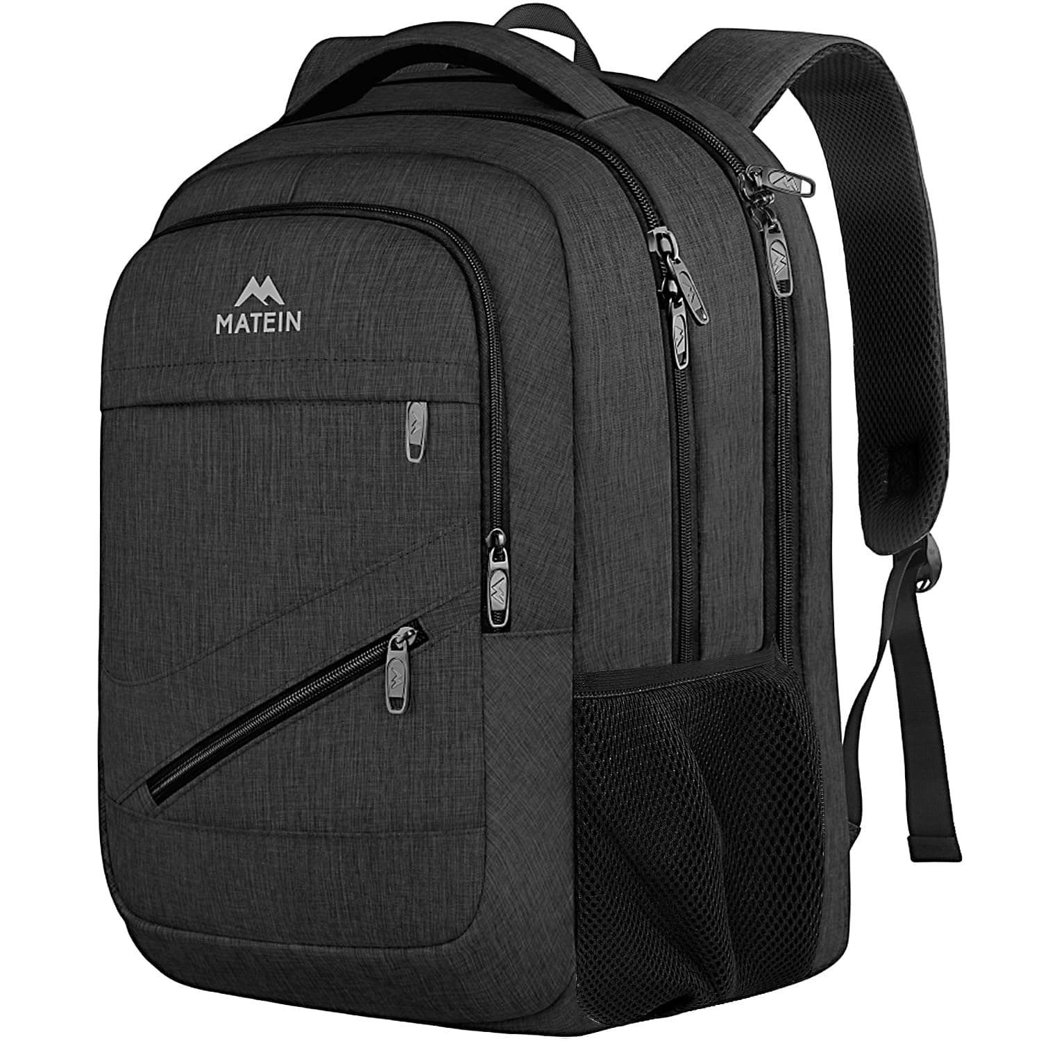 MATEIN 15.6 Inch Laptop Backpack for Men, Professional Business Computer Bag with Multiple Organization Pockets, Water Resistant College Notebook Daypack for Traveling On Airplane, Black