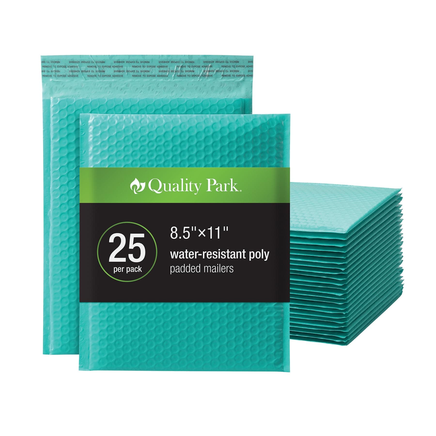 Quality Park Bubble Mailers, 8.25 x 11 Shipping Envelopes, Water Resistant Teal Poly Padded Envelopes, Redi-Strip Peel Off Closure, 25 Per Box (QUA85860)