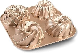 Baker's Secret Nonstick Fluted Cake Pan, Heavy Duty Die Cast Aluminum Fluted Cake Baking Pans, 2 Layers Non-stick Coating For Easy Release - The Cast Aluminum Collection (4mini Loves)