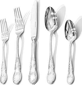 Vintage Silverware Set, 30-Piece 18/10 Stainless Steel Retro Royal Flatware Cutlery Set for 6 with Carved Thick Handles, Tableware Utensils for Home,Party,Restaurant,Wedding,Dishwasher Safe