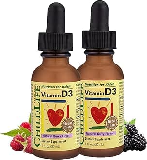 CHILDLIFE ESSENTIALSVitamin D3 Drops for Kids, Children, & Toddlers - Liquid Vitamin D Drops, 500 IU per Drop, Immune & Bone Health Support, Natural Berry - 1 Fl Oz (Pack of 2)