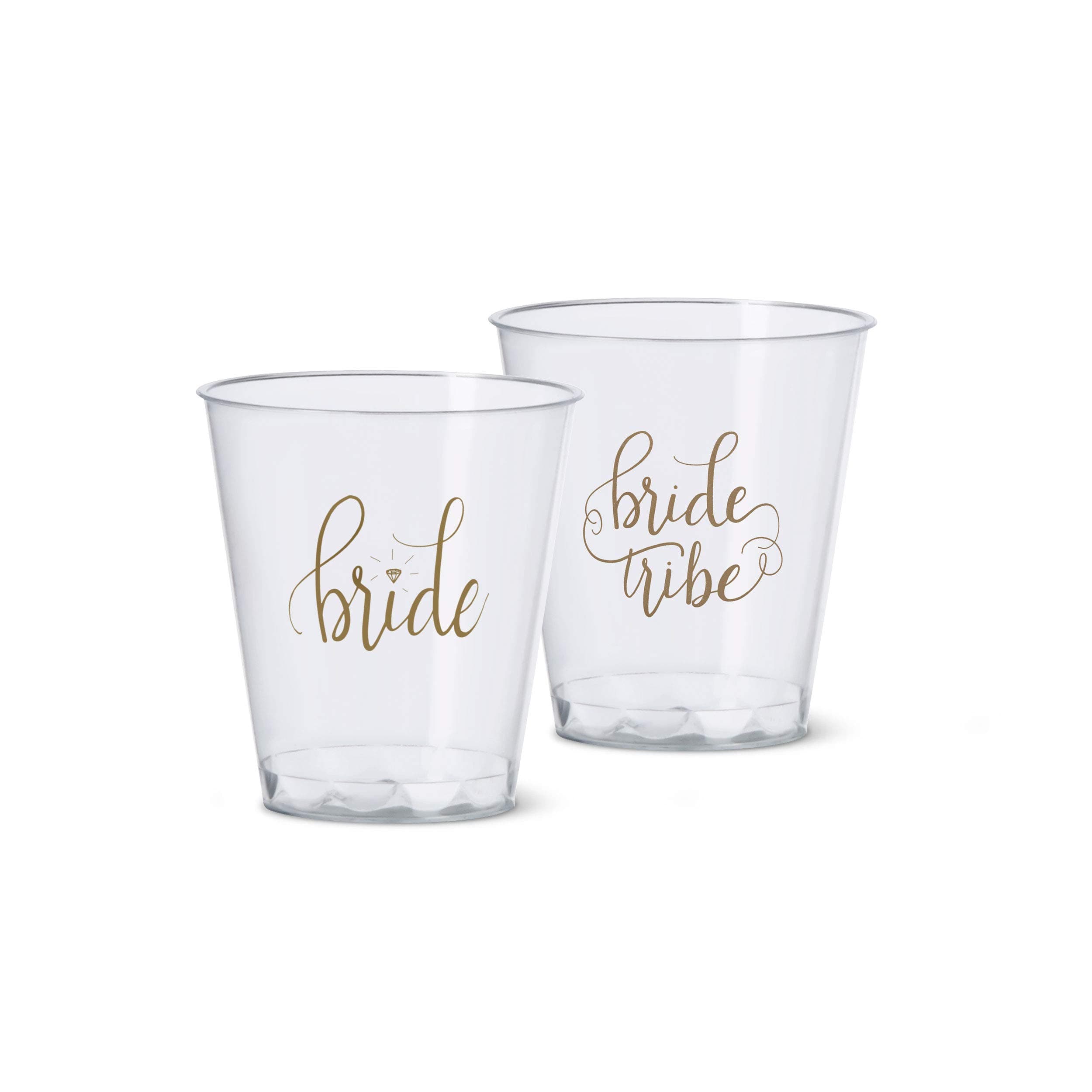 20 Piece Set of Bride Tribe and Bride Durable Plastic 1.5 oz. Shot Glasses for Bachelorette Parties, Weddings and Bridal Showers - Clear