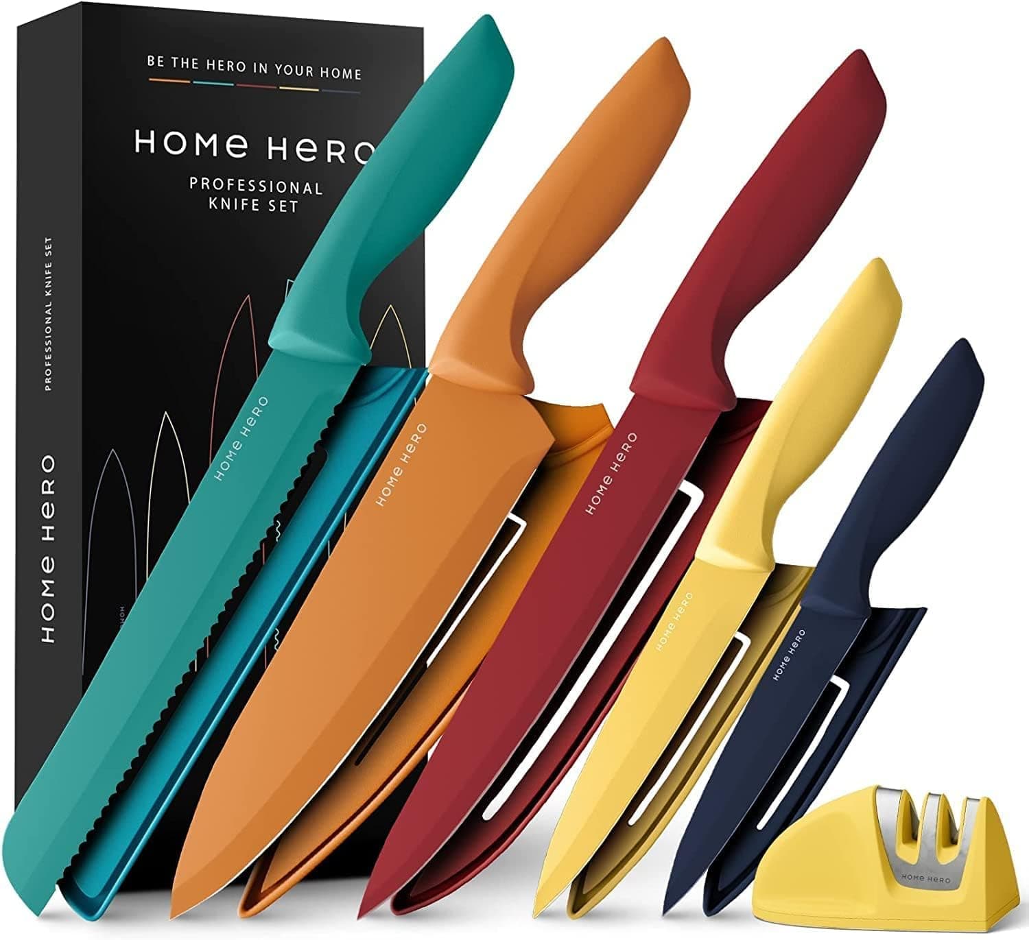 Ultra-Sharp Stainless Steel Kitchen Knife Set - Chef Knives Set (11 pcs Set - Multi-Colour with Sheath)