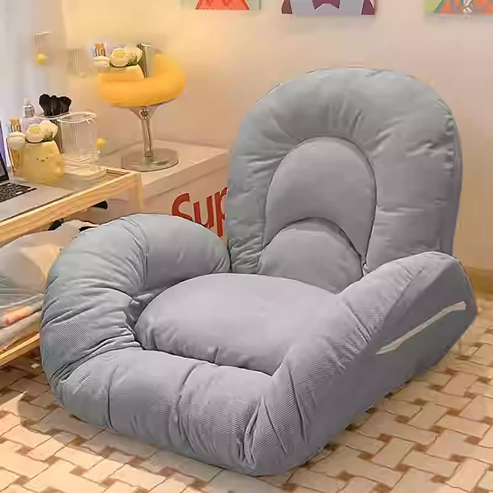 Lazy Sofa Tatami Folding Sofa Bed Chair Can Lie Down and Sleep in Floor Seat Small Sofa Tatami Single Double Balcony Leisure Chair for Adults for Living Room, Bedro Light Gray