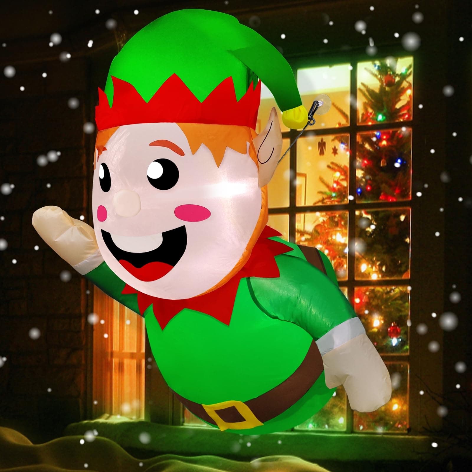 TURNMEON 3.5 Ft Christmas Inflatable Santa Elf Lean Out from Window, Christmas Decorations Outdoor Blow Up Inflatables with LED Lights Christmas Decor Home Outside Indoor Yard Garden Lawn Xmas Party