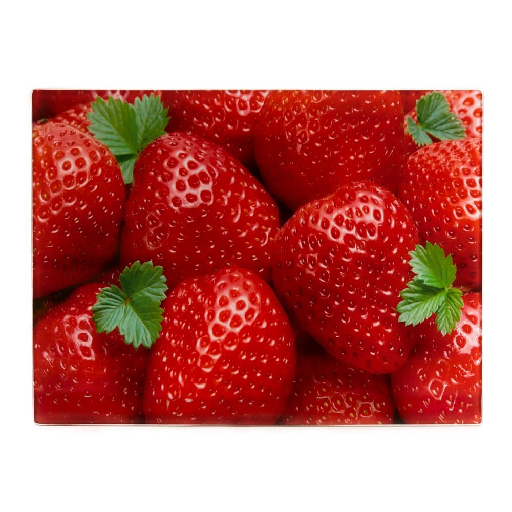 Glass Cutting Board For Kitchen - Counter Saver and Serving Tray, 16 x 12 inches - these Boards have a Strawberries Design