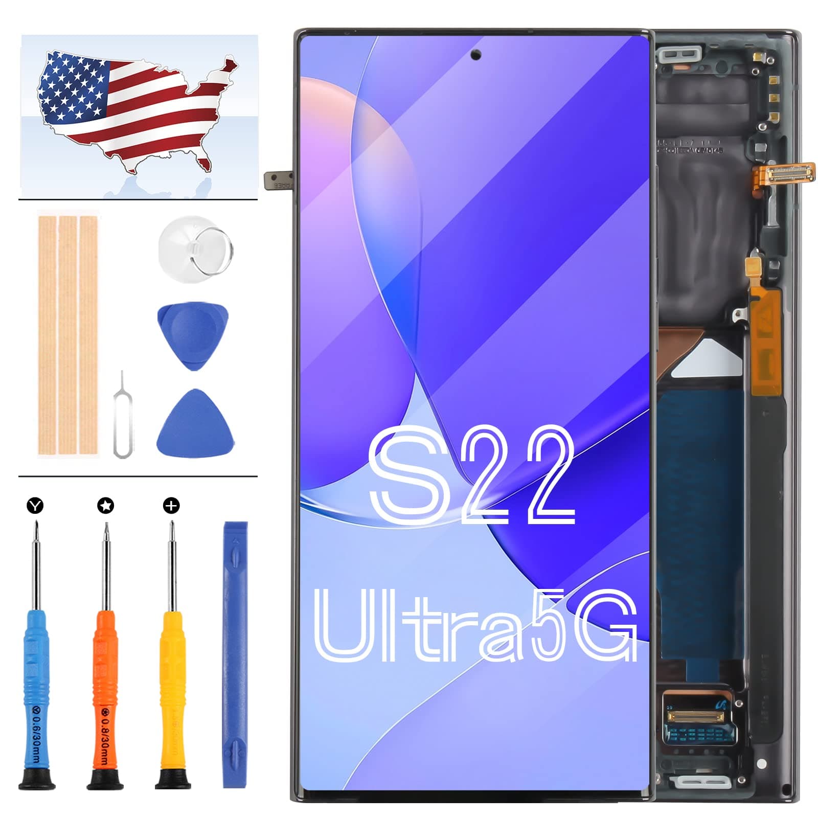 AMOLED S22 Ultra 5G Screen Replacement for Samsung Galaxy S22 Ultra 5G LCD Display S908 SM-S908 SM-S908B Display Touch Screen Digitizer Glass Panel Assembly Repair Parts Kit Original (Black Frame)