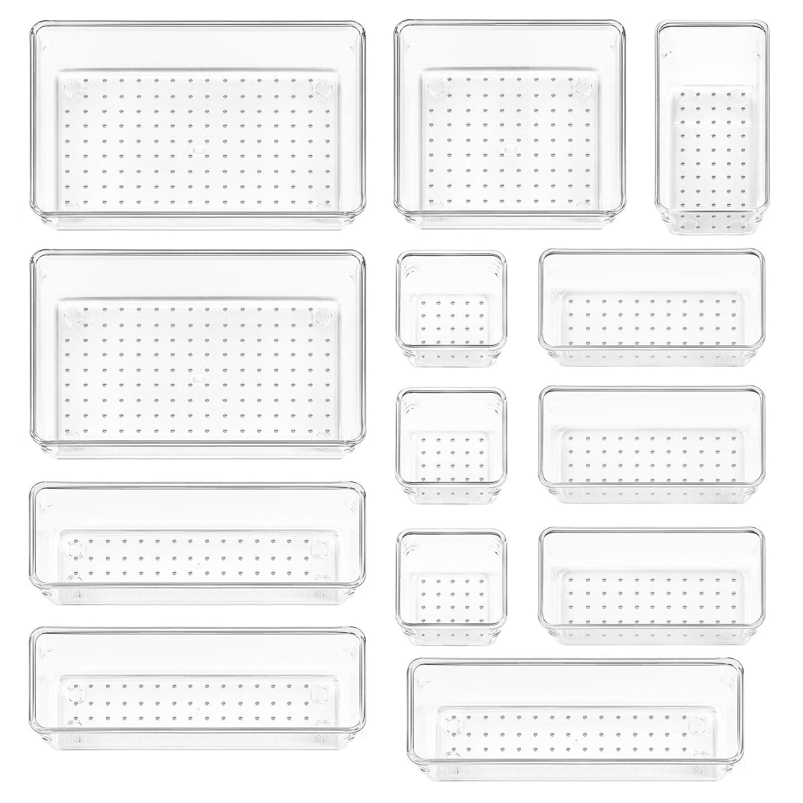 VECH13 PCS Drawer Organizer, Multi-Size Drawer Dividers,Makeup Drawer Insert Organizers,Stackable Design Dresser Storage Bins,Perfect for Socks,Jewelry,Makeup,Kitchen Utensils,Bedroom,Bathroom
