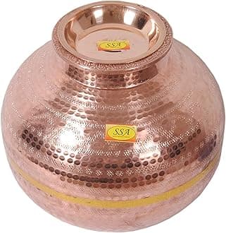 Pure Copper Matka Water Pot Container with Lid - 15 Litre , 1 Piece, Brown