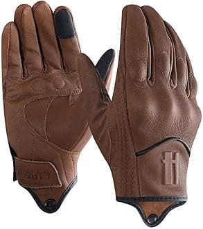 Harssidanzar Motorcycle Gloves for Men,Leather Touch Screen Riding Driving Gloves GM028,Saddle, Size S