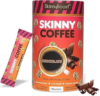 Skinny Boost Instant Skinny Coffee Sticks (Chocolate) - Made with Arabica Coffee Beans, Garcinia Cambogia, Green Tea Extract, B Vitamins, Fiber and Prebiotics –Sugar Free-Keto Friendly (28 Packets)
