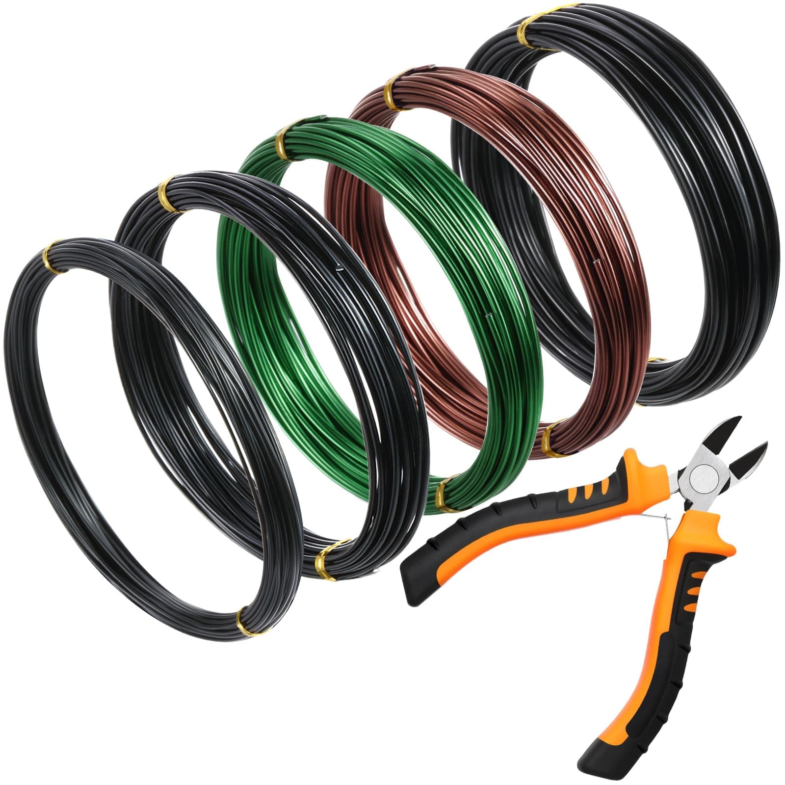 Mudder 5 Roll Aluminum Bonsai Training Wire Tree 160 Feet Total with Bonsai Wire Cutter Anodized Training for Holding Branches Small Trunks(1/1.5/2.0mm,Classic)