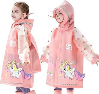 – Kids Raincoats Rain Poncho Girls Boys Rain Jacket Waterproof Poncho Toddler Cartoon Rain Wear Reusable with Portable Bag S-4XL Size