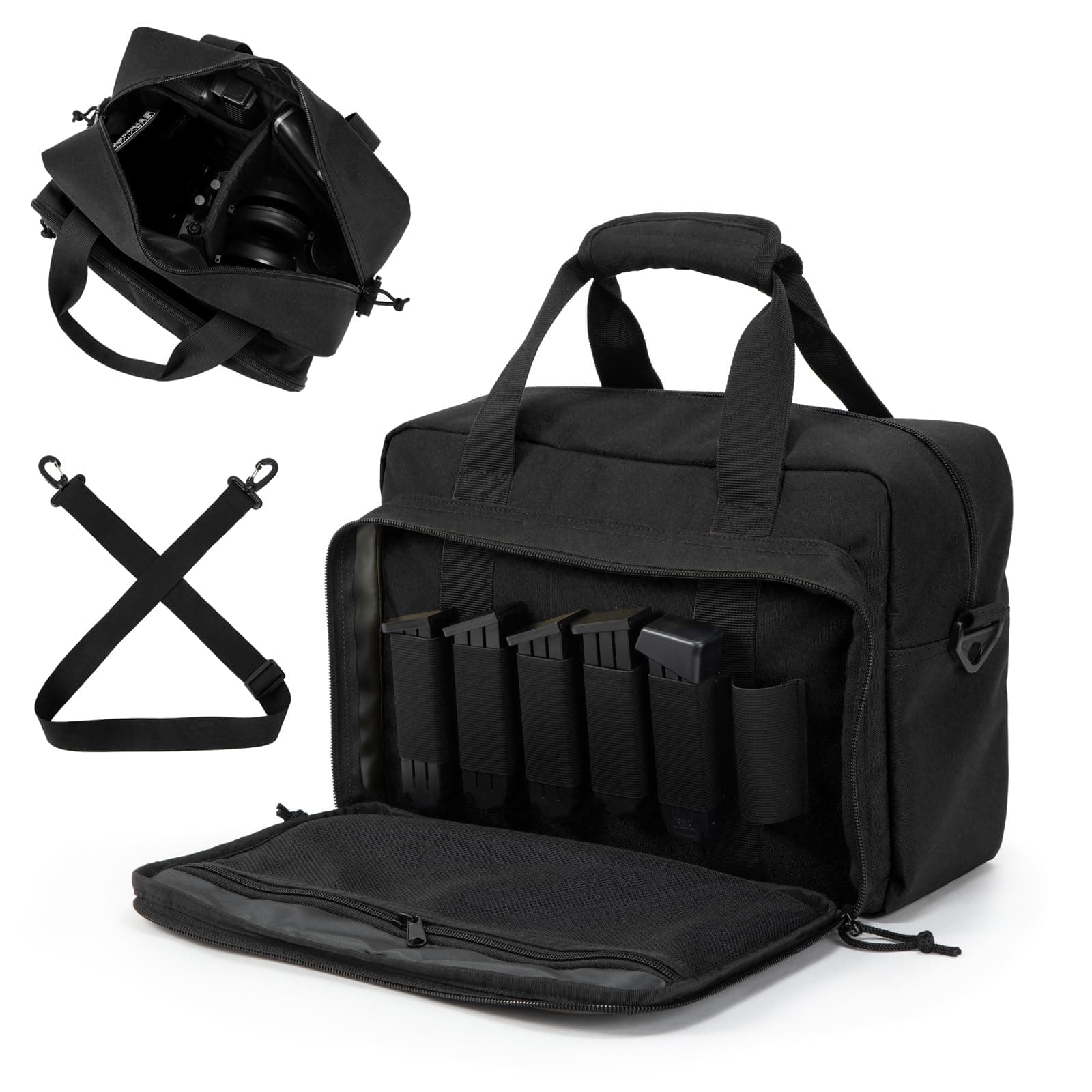 Small Range Bag For 2 Pistols Gun Range Bags For Handguns And Ammo Dual Pistol Handgun Revolver Hunting Bag Gun Carrying Case/Lockable Zippers