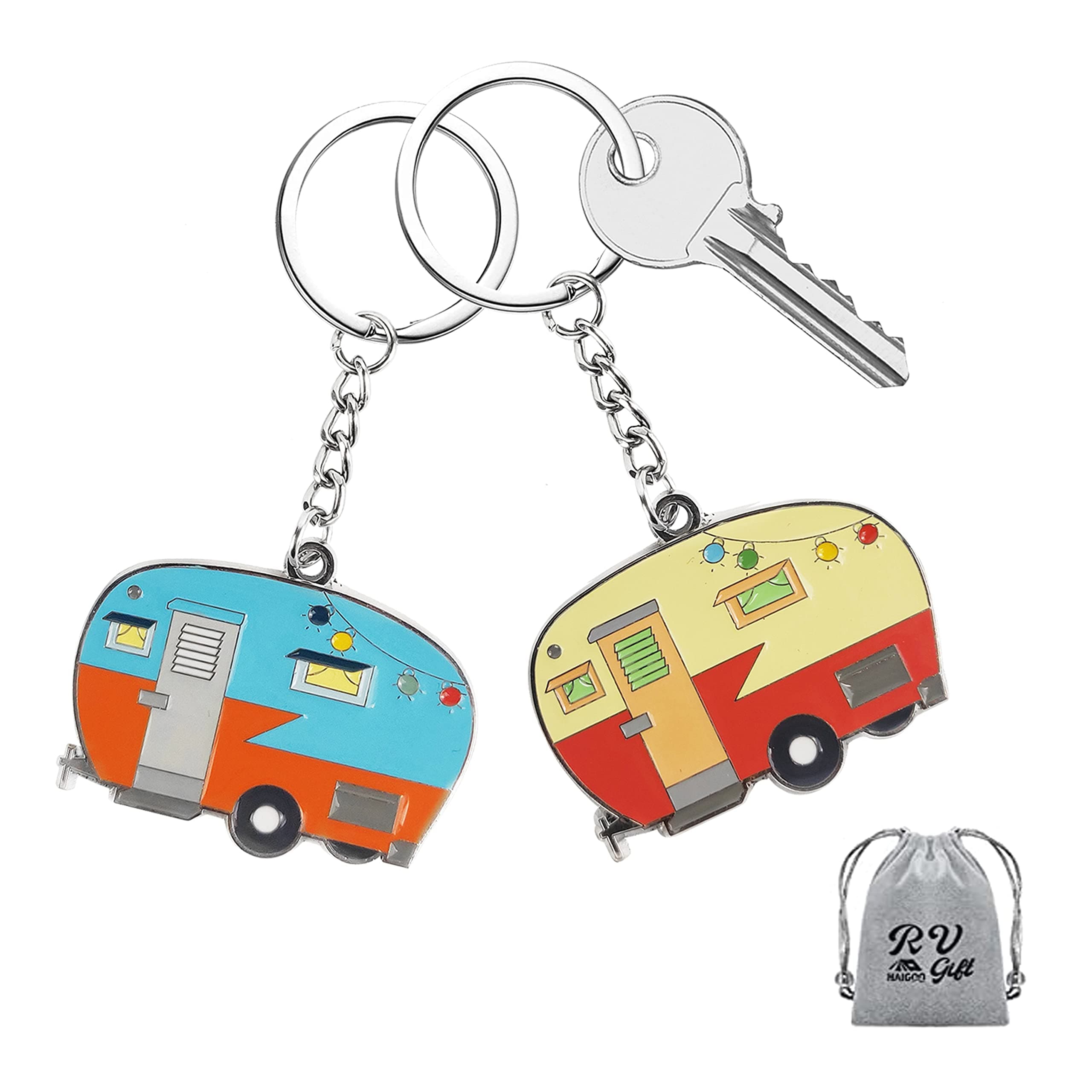 Camper Keychain Set Happy RV Camper Keyring Couples Camping Gifts for Men Women
