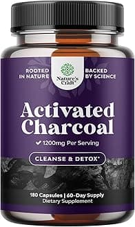 Activated Charcoal Pills Detox & Cleanse - Purifying Coconut Capsules with 1200 mg Per Serving for Bloating Relief - Active Detox Supplement for Body & Gut Health -180 Count