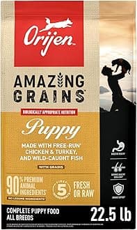 ORIJEN Amazing Grains Puppy Dry Dog Food, High Protein Dog Food for Puppies, Fresh or Raw Ingredients, 22.5lb