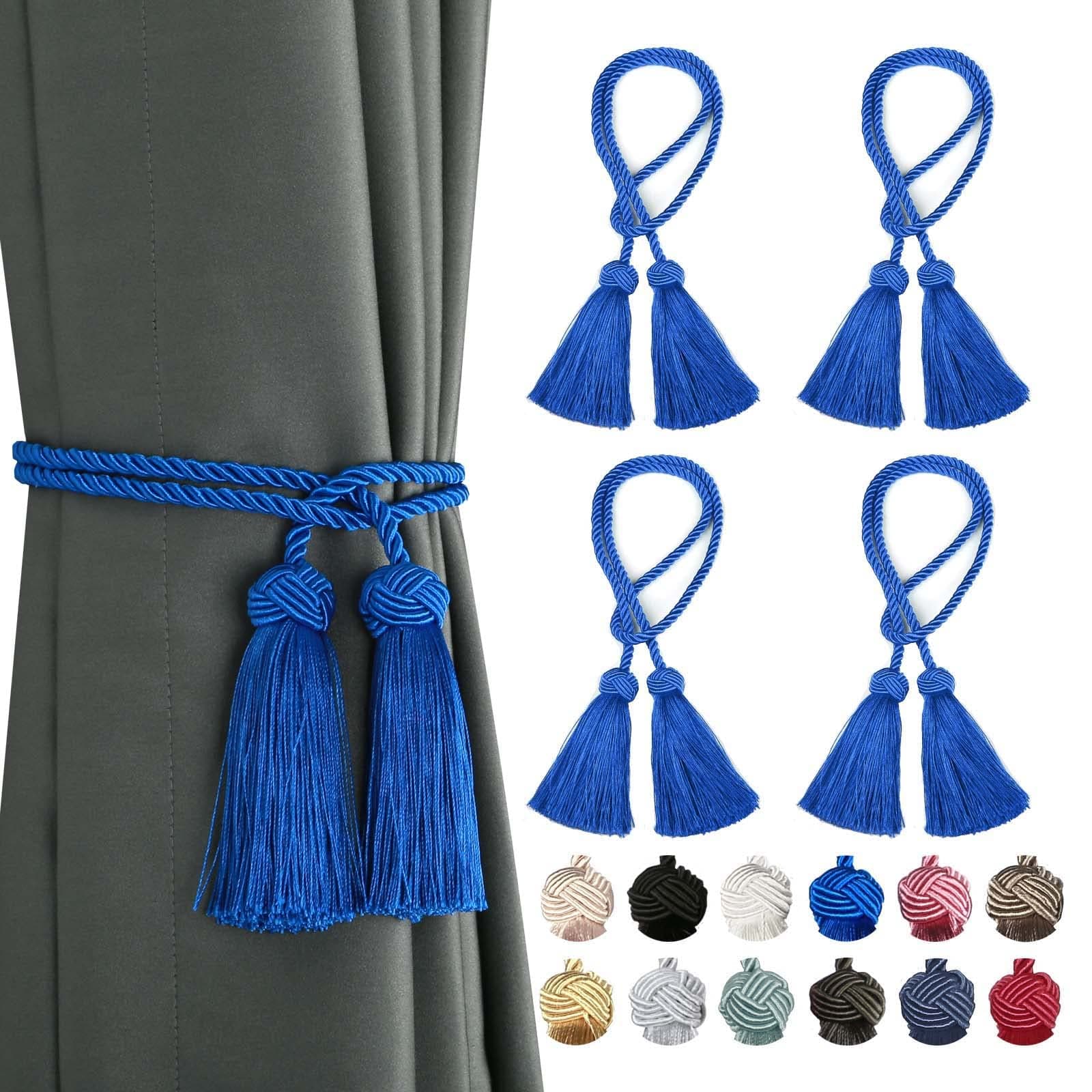 BEL AVENIR 4 Pack Curtain Handmade Tiebacks Decorative Curtain Holdbacks with Tassel (Royal Blue, 4 Pack)